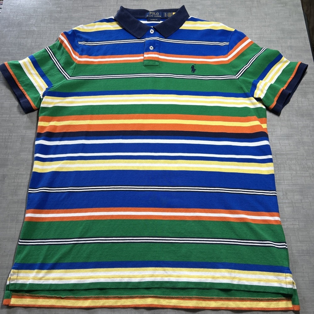 Polo Ralph Lauren Men's XL Colorful Multi Color Striped Short Sleeve Shirt Pony